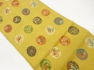 丸文に花唐草・鳥模様織出し名古屋帯